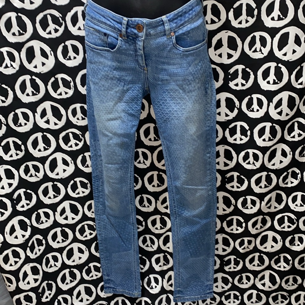 KOOKAI DENIM BLUE JEANS FISH SCALE PRINT SZ 28 W/34